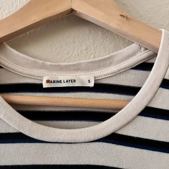 Marine Layer Gigi Supima Cotton Dress In White Navy Black Stripe S - Picture 5 of 9